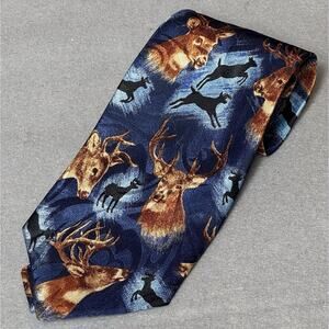 Fratello Handmade Deer Hunting Tie 56” Navy Stag Wildlife Outdoors Necktie